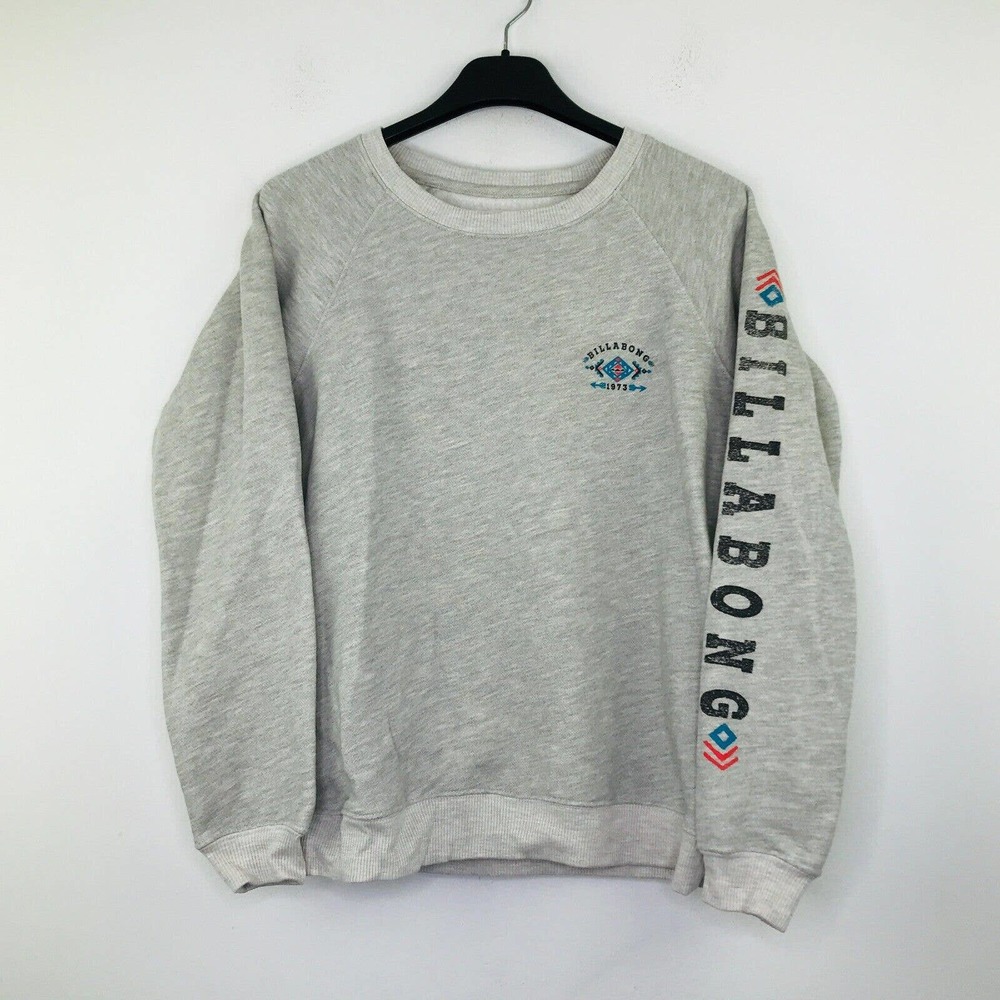 Billabong Women's M Sweatshirt Gray Fleece Logo Sleeve Pullover NWT AM6